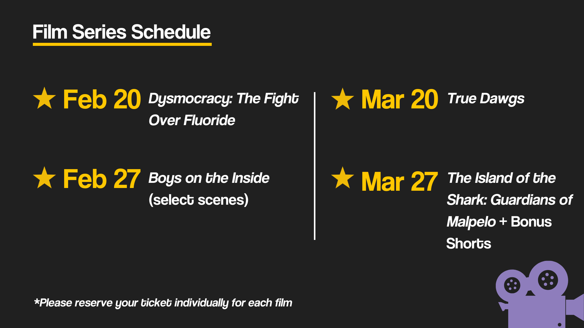 Impact Stories film series schedule with dates