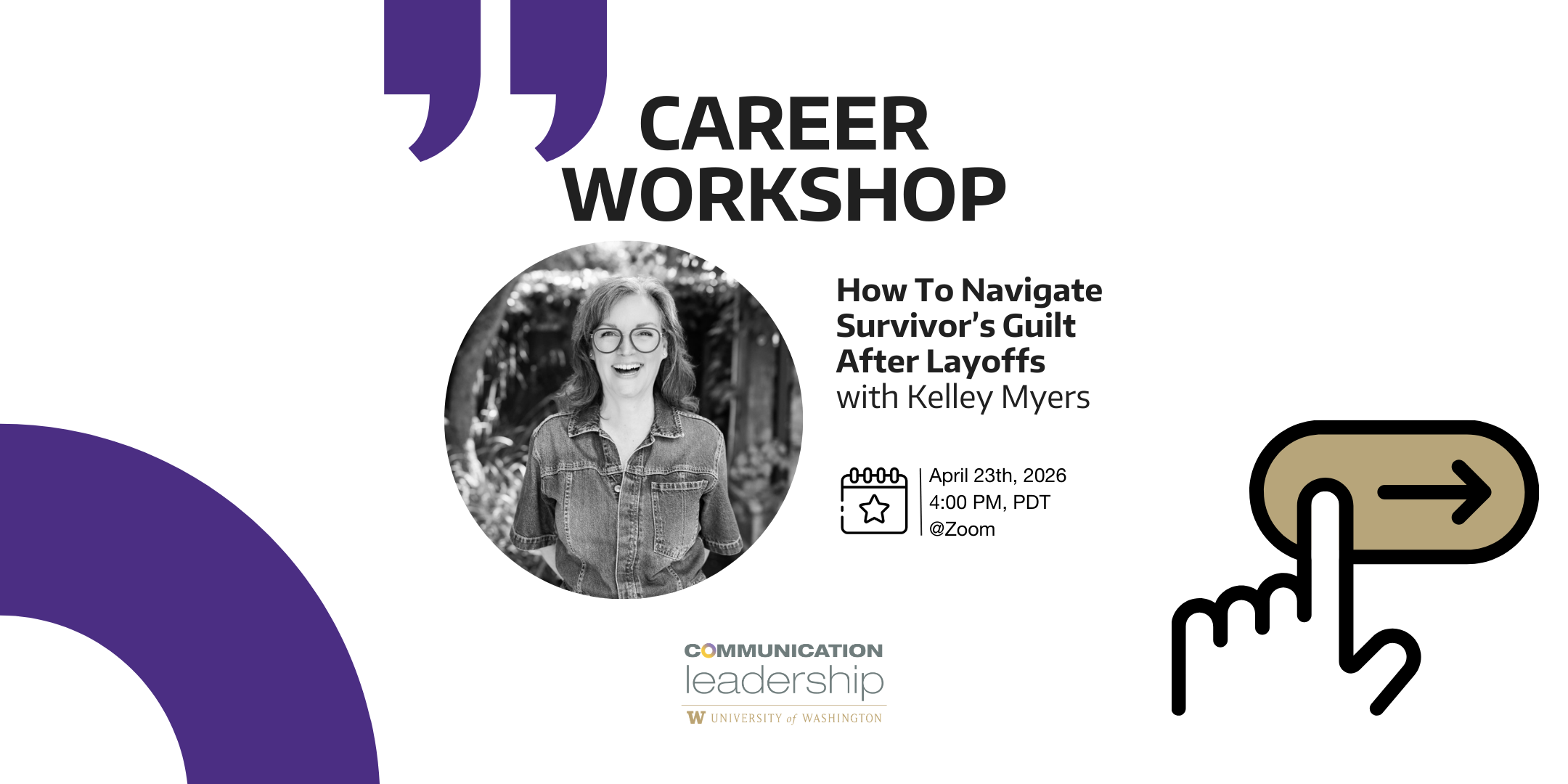 Event banner for career workshop with Kelly Myers