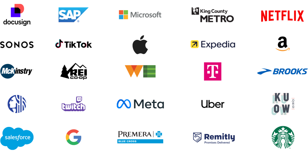 Logos of brands where Communication Leadership alumni work